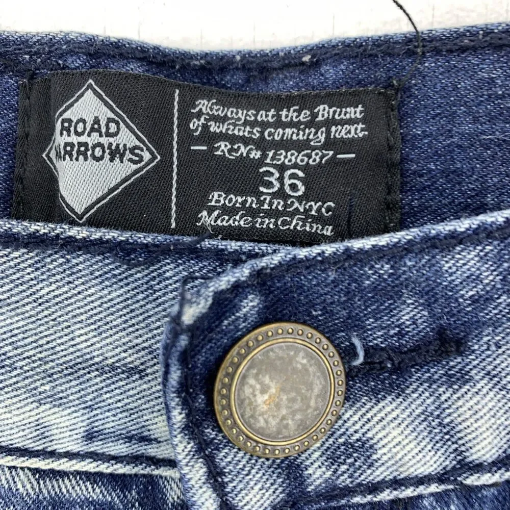 Road Narrows Mens 36 Moto‎ Biker Jeans Streetwear Grunge Distressed Ribbed Skate